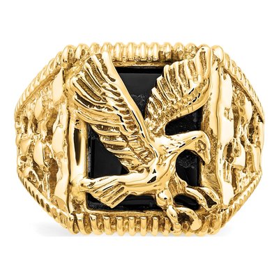 Men's 14K Yellow Gold Onyx Eagle Ring – view 6