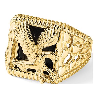 Men's 14K Yellow Gold Onyx Eagle Ring – view 8