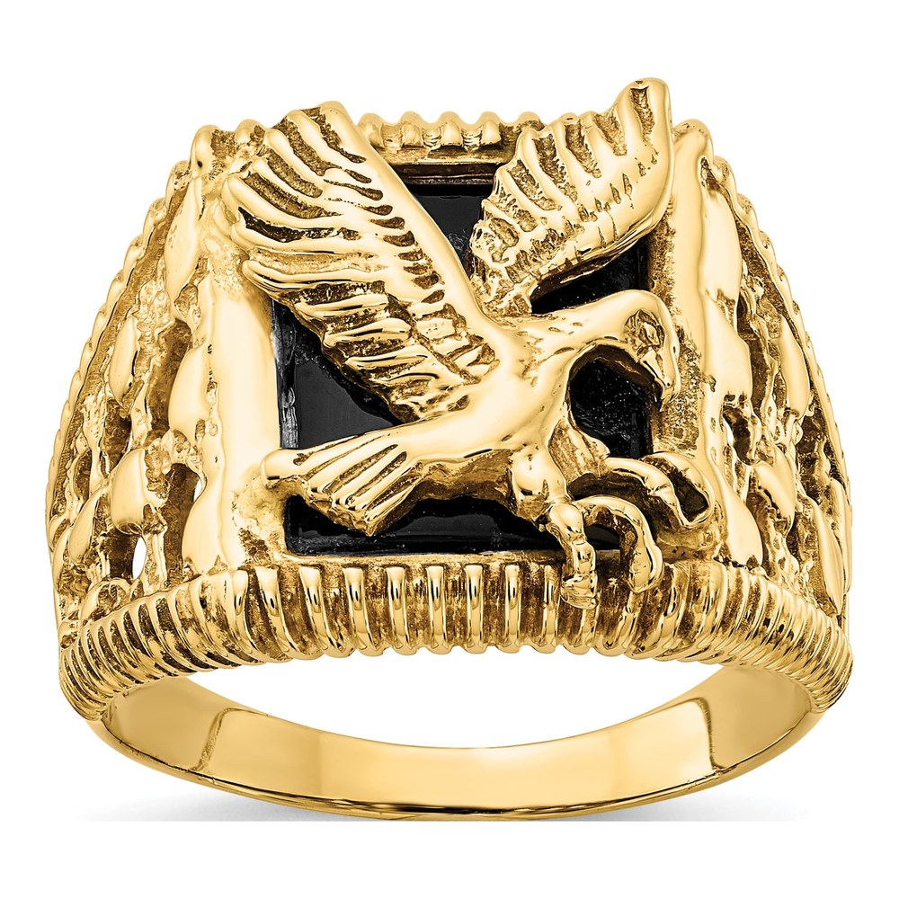 Men's 14K Yellow Gold Onyx Eagle Ring