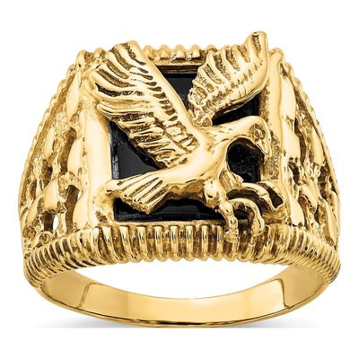 Men's 14K Yellow Gold Onyx Eagle Ring