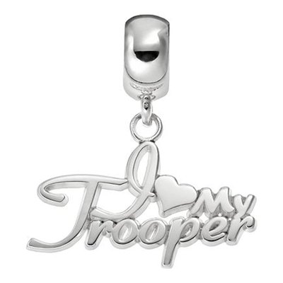 Sterling Silver I Love My Trooper Script Bead