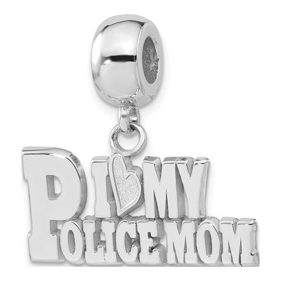 Sterling Silver I Heart My Police Mom Dangle Bead