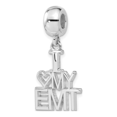Sterling Silver I Heart My EMT Dangle Bead