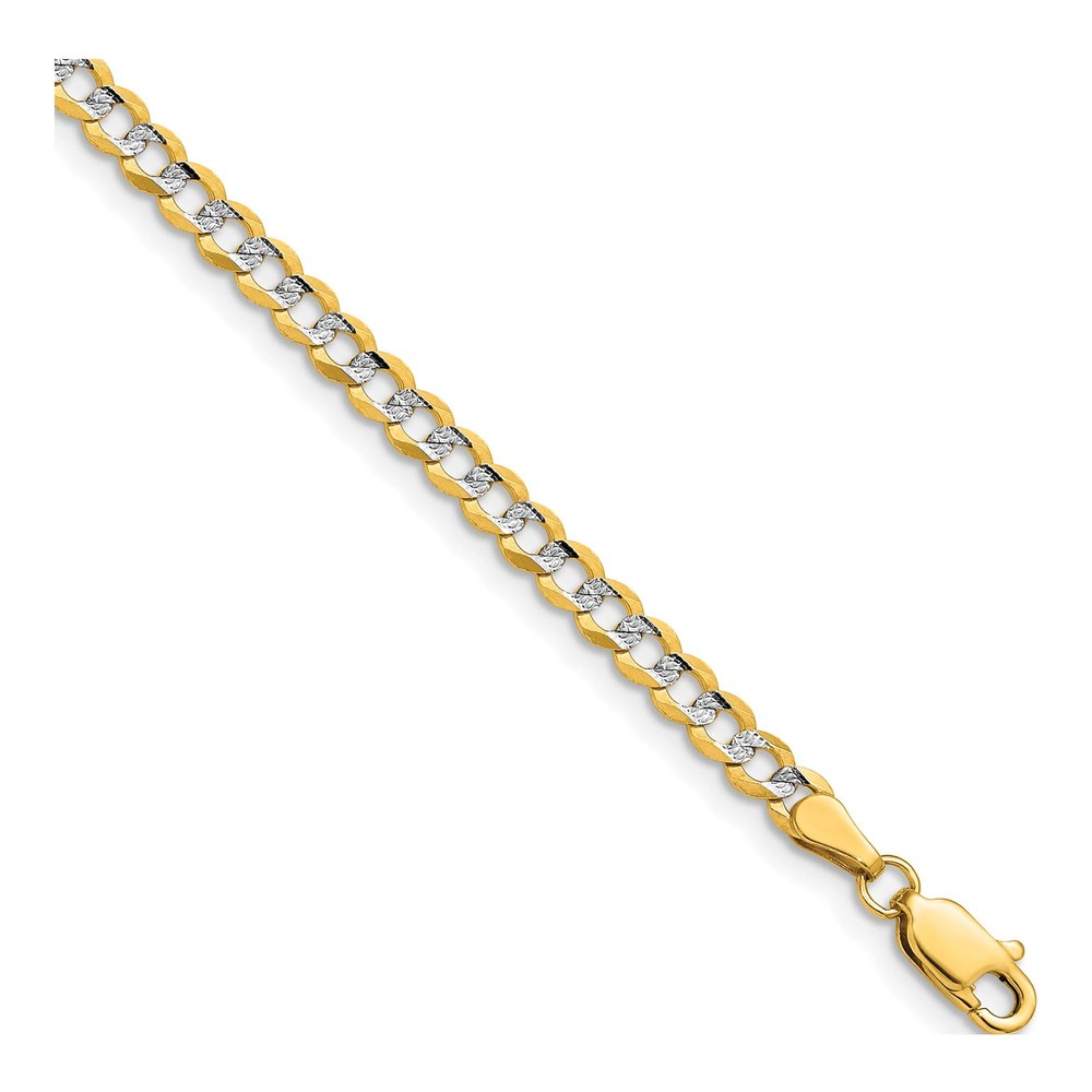 14K 20 Inch 3.7mm Lightweight Pav‚ Flat Cuban Chain Necklace with Lobster Clasp