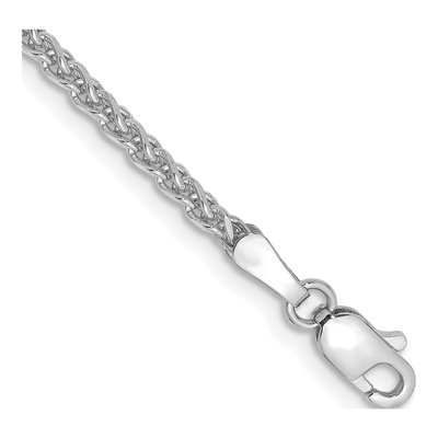 14K White Gold 2.1mm Diamond-Cut Wheat Chain Bracelet