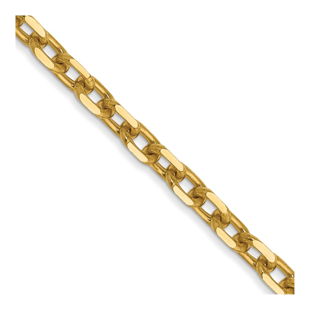 14K Yellow Gold 30 Inch 3mm Diamond-Cut Round Open Link Cable With Lobster Clasp Chain Necklace