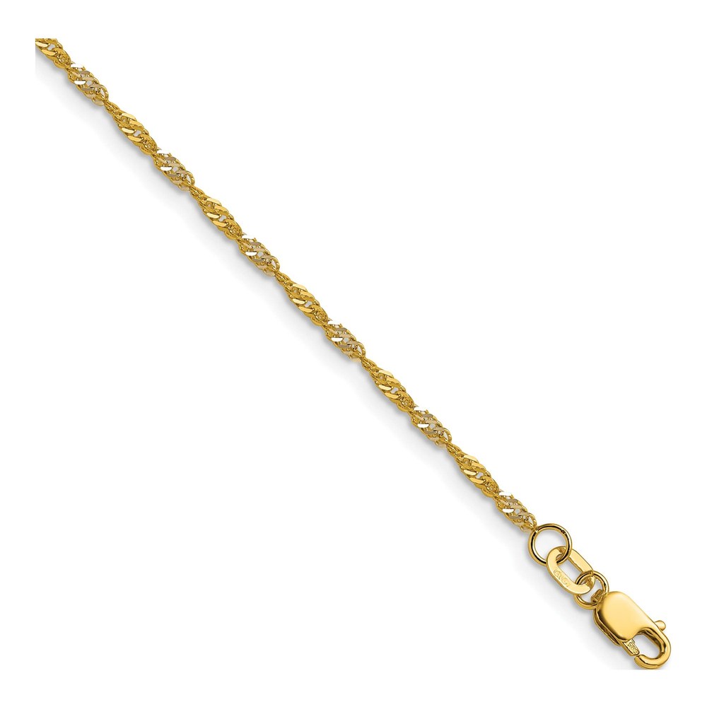 14K Yellow Gold 18 Inch With Rhodium 1.65mm Singapore Chain Necklace with Lobster Clasp