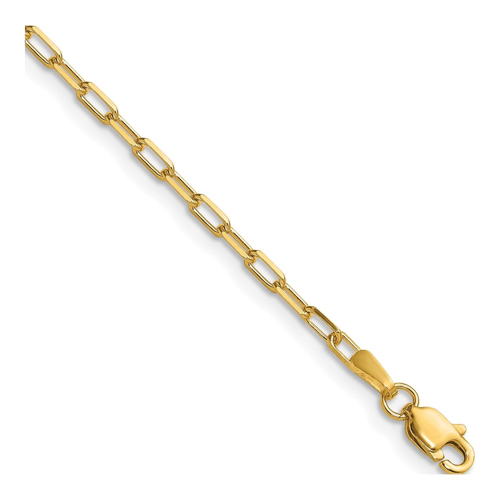 14K 8 Inch 2.1mm Solid Beveled Paperclip Chain Bracelet with Lobster Clasp