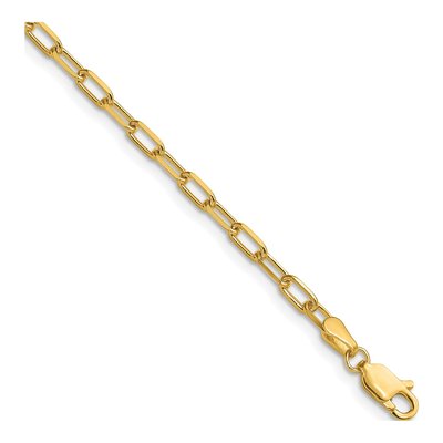14K Yellow Gold 3mm Beveled Paperclip Chain Bracelet