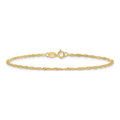 14K Yellow Gold 1.4mm Singapore Chain Anklet – view 3