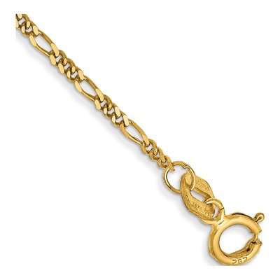 14K Yellow Gold 1.25mm Flat Figaro Chain Anklet