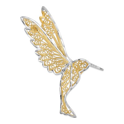 14K Gold Diamond-Cut Filigree Hummingbird Pin