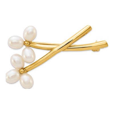 14K Yellow Gold Freshwater Pearl Flower Pin