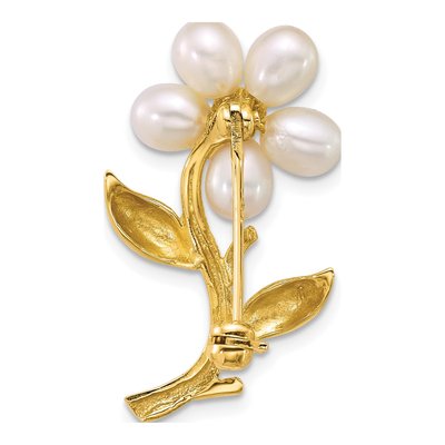 14K Yellow Gold Freshwater Pearl Flower Brooch – view 3