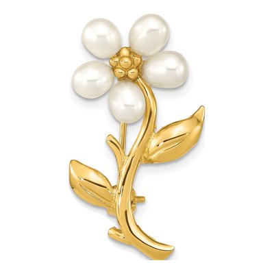 14K Yellow Gold Freshwater Pearl Flower Brooch