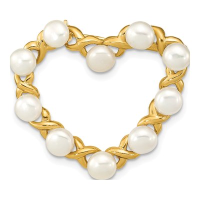 14K Yellow Gold Freshwater Pearl Heart Brooch