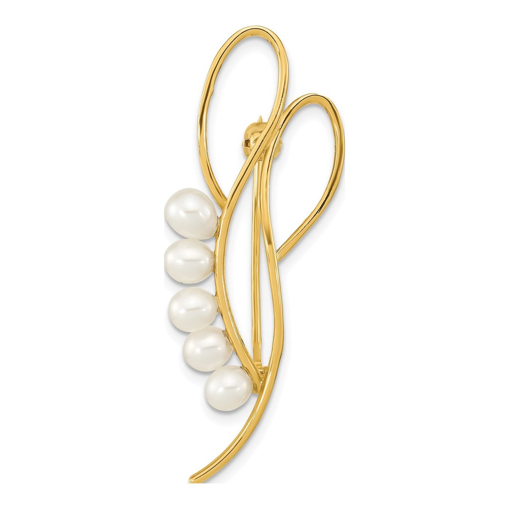 14K Yellow Gold Pearl Teardrop Open Loops Brooch