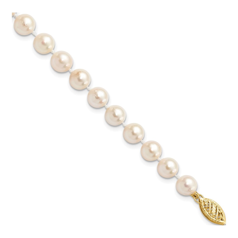 14K 6-7mm White Round Saltwater Akoya Cultured Pearl 8 Inch Bracelet with Pearl Clasp