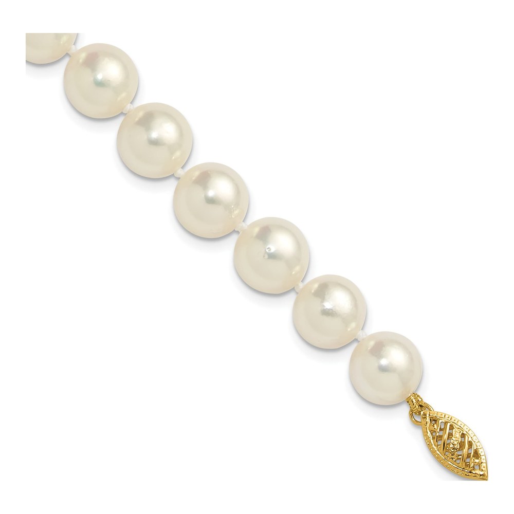14K Polished 9-10mm Round White Akoya Saltwater Cultured Pearl 7 Inch Bracelet with Pearl Clasp
