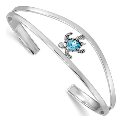Sterling Silver Crystal Turtle Cuff Bracelet