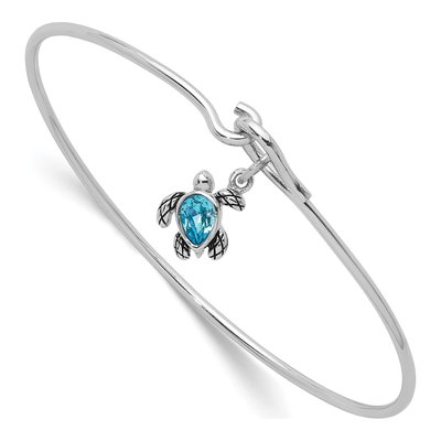 Sterling Silver Crystal Turtle Bangle Bracelet