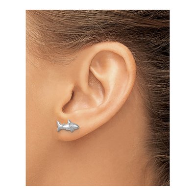 Sterling Silver Shark Stud Earrings – view 4