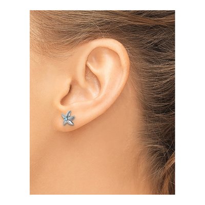 Sterling Silver Crystal Starfish Stud Earrings – view 4