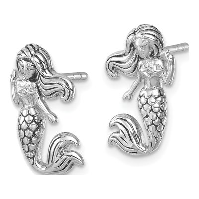 Sterling Silver Mermaid Button Stud Earrings – view 3