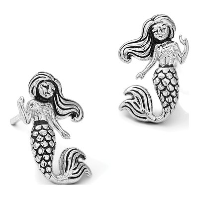 Sterling Silver Mermaid Button Stud Earrings – view 7