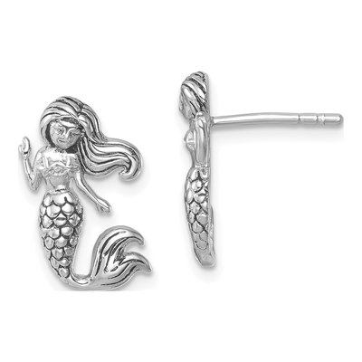Sterling Silver Mermaid Button Stud Earrings