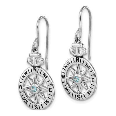 Sterling Silver CZ Compass Dangle Earrings – view 3