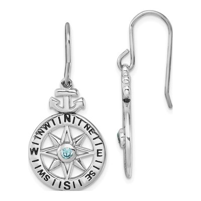 Sterling Silver CZ Compass Dangle Earrings