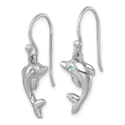 Sterling Silver Crystal Dolphin Dangle Earrings – view 3