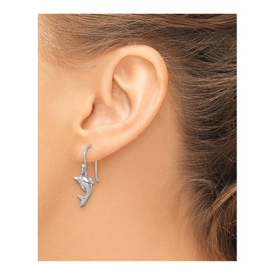 Sterling Silver Crystal Dolphin Dangle Earrings – view 4