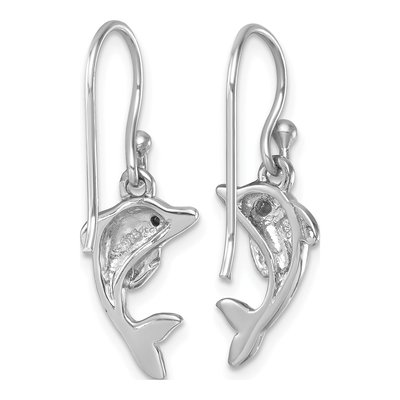 Sterling Silver Crystal Dolphin Dangle Earrings – view 5