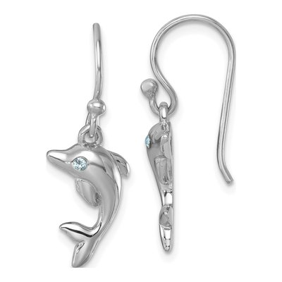 Sterling Silver Crystal Dolphin Dangle Earrings