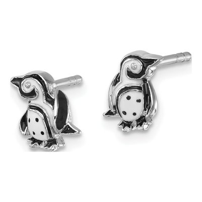 Sterling Silver Enamel Penguin Stud Earrings – view 3