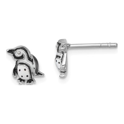 Sterling Silver Enamel Penguin Stud Earrings