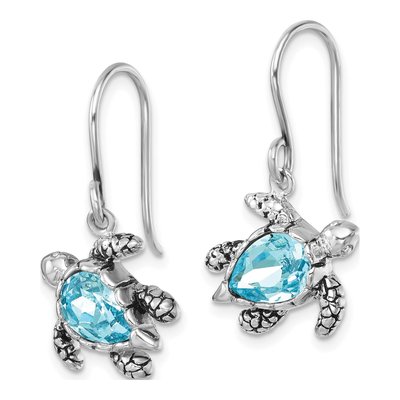 Sterling Silver Crystal Turtle Dangle Earrings – view 3