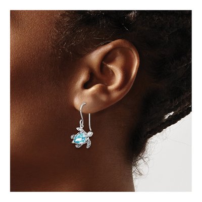 Sterling Silver Crystal Turtle Dangle Earrings – view 4