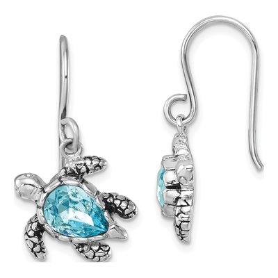 Sterling Silver Crystal Turtle Dangle Earrings