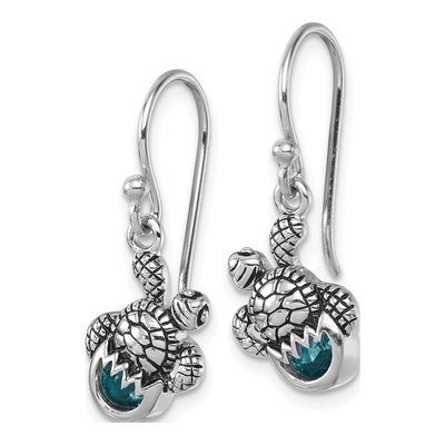 Sterling Silver Crystal Turtle Dangle Earrings – view 3