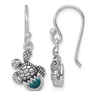 Sterling Silver Crystal Turtle Dangle Earrings
