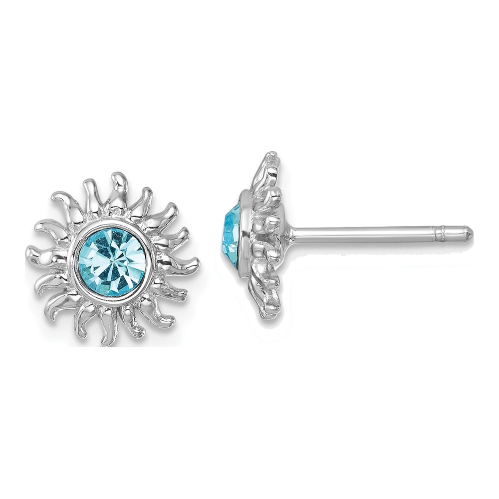 Sterling Silver Rhodium-Plated Polished Blue Crystal Sun Post Earrings