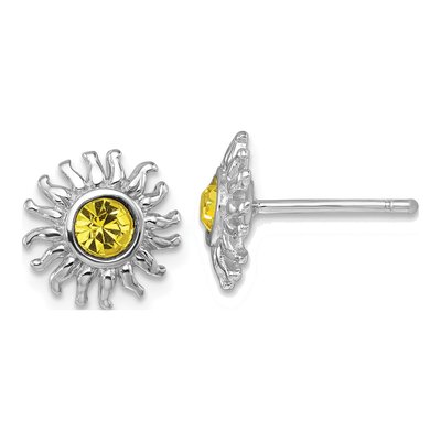 Sterling Silver Crystal Sun Stud Earrings