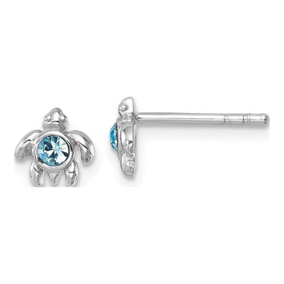 Sterling Silver Crystal Turtle Stud Earrings