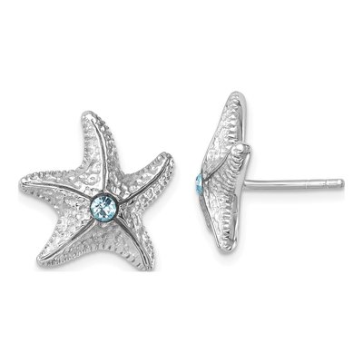 Sterling Silver Crystal Starfish Stud Earrings
