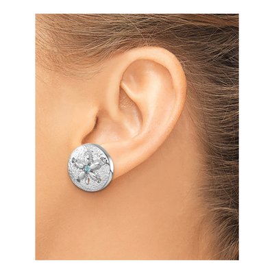 Sterling Silver Crystal Sand Dollar Dangle Earrings – view 4