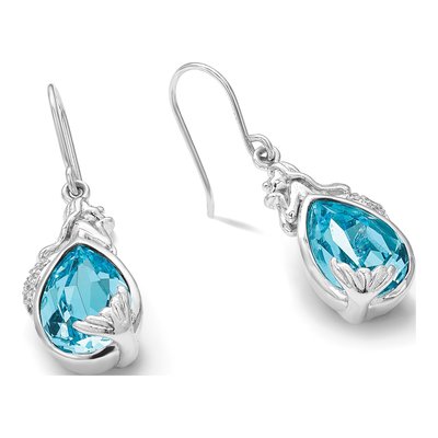 Sterling Silver CZ Mermaid Dangle Earrings – view 7