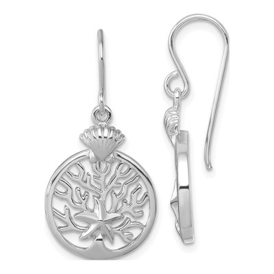 Sterling Silver Crystal Starfish Shell Dangle Earrings